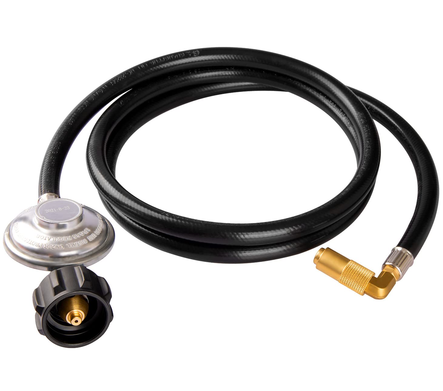 DOZYANT propane regulator hose with elbow adapter for Blackstone griddles, stable gas flow.