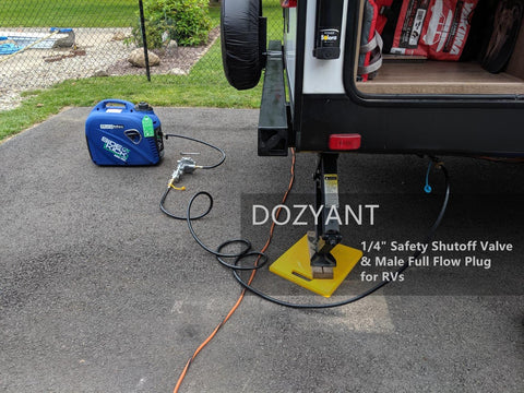 DOZYANT RV grilling setup connected to onboard propane for convenient meals.
