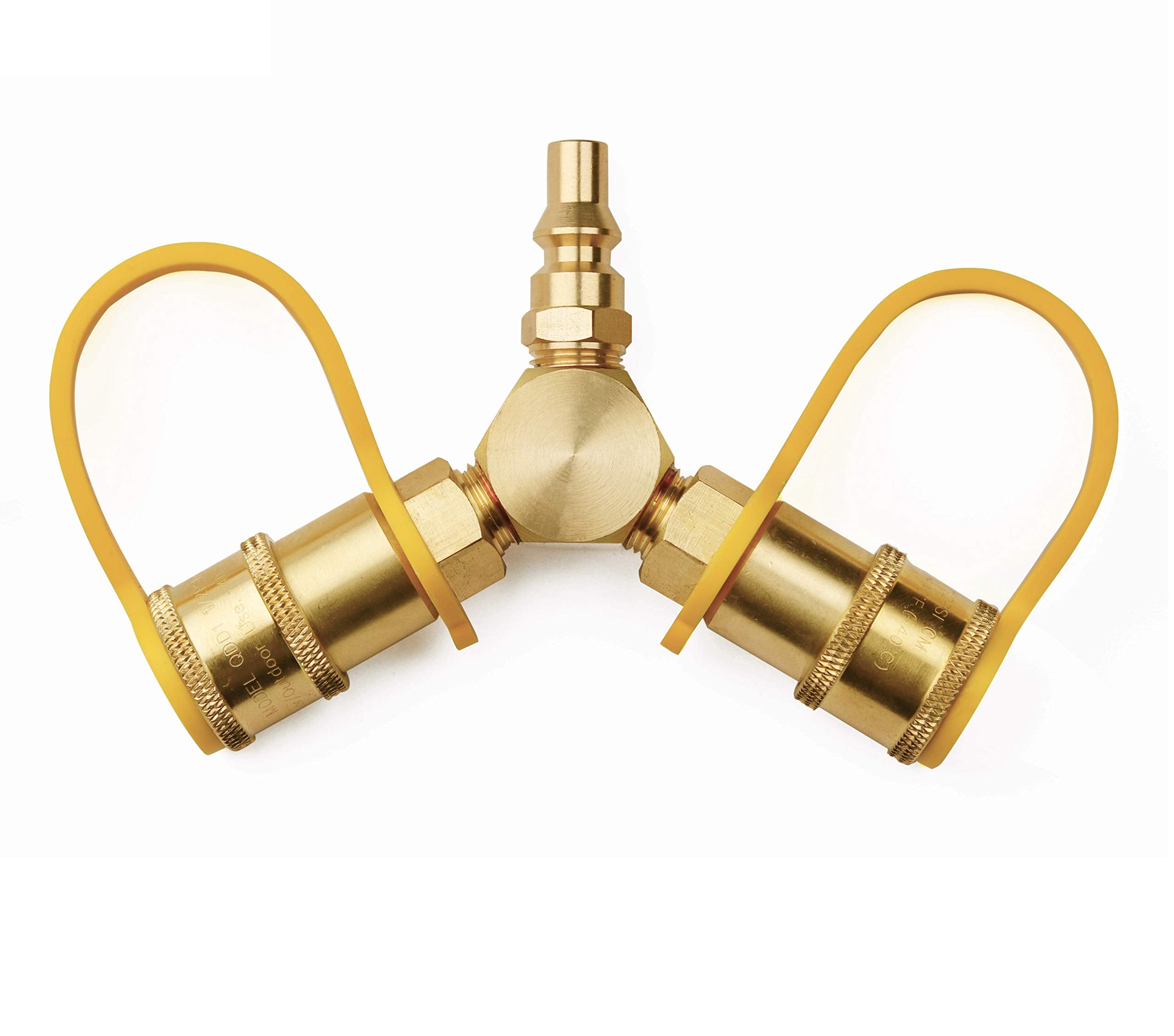 DOZYANT rv propane Y-adapter assembly showing dual appliance connection at a glance.