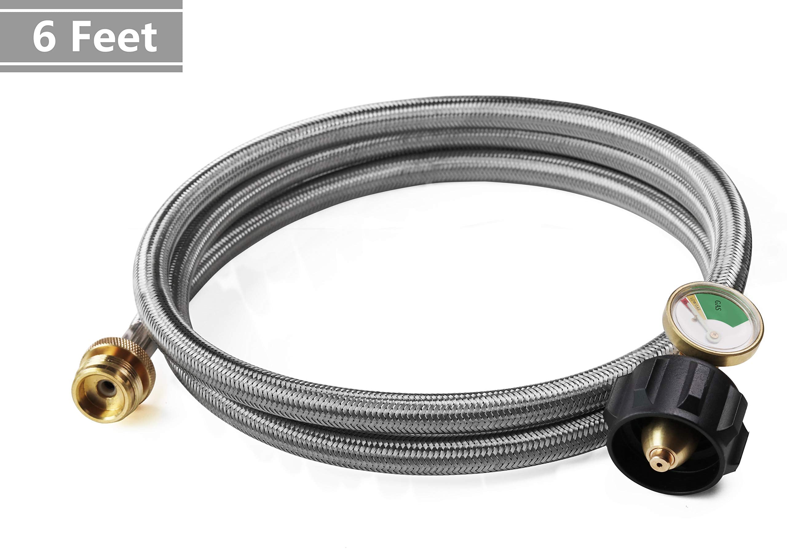 DOZYANT hose connected to a tabletop grill for flexible fueling.
