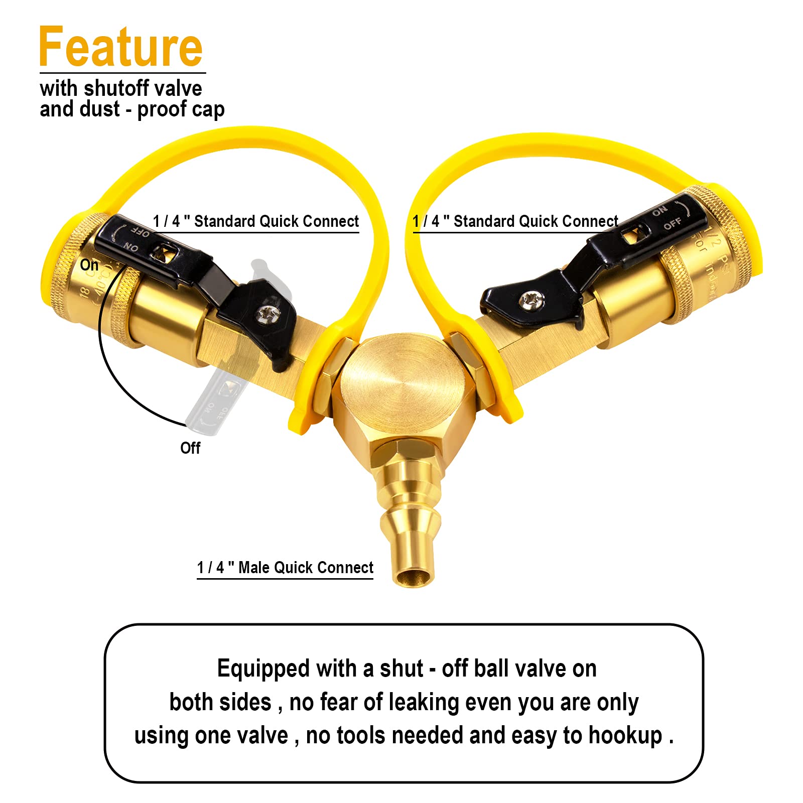 DOZYANT two-way quick-connect hose fittings with dust caps for secure connections