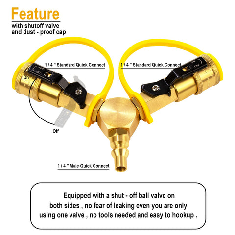 DOZYANT two-way quick-connect hose fittings with dust caps for secure connections
