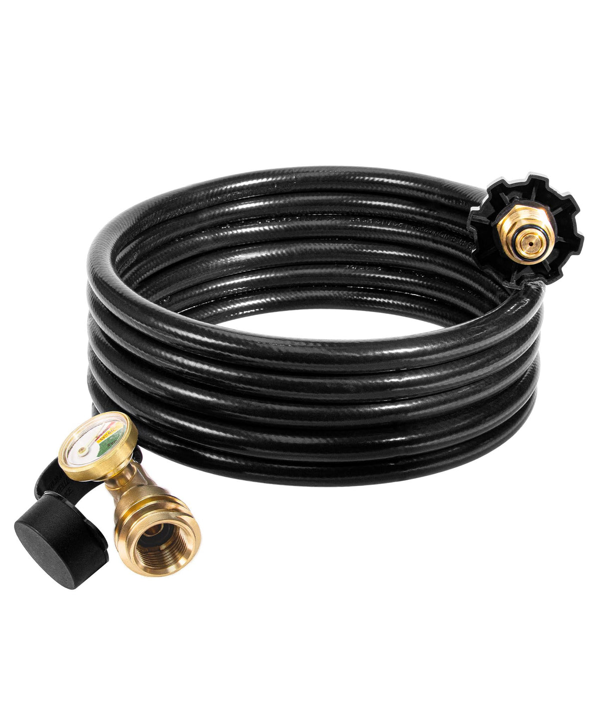DPB 12 ft propane extension hose with gauge showing clear fuel readout for safer grilling