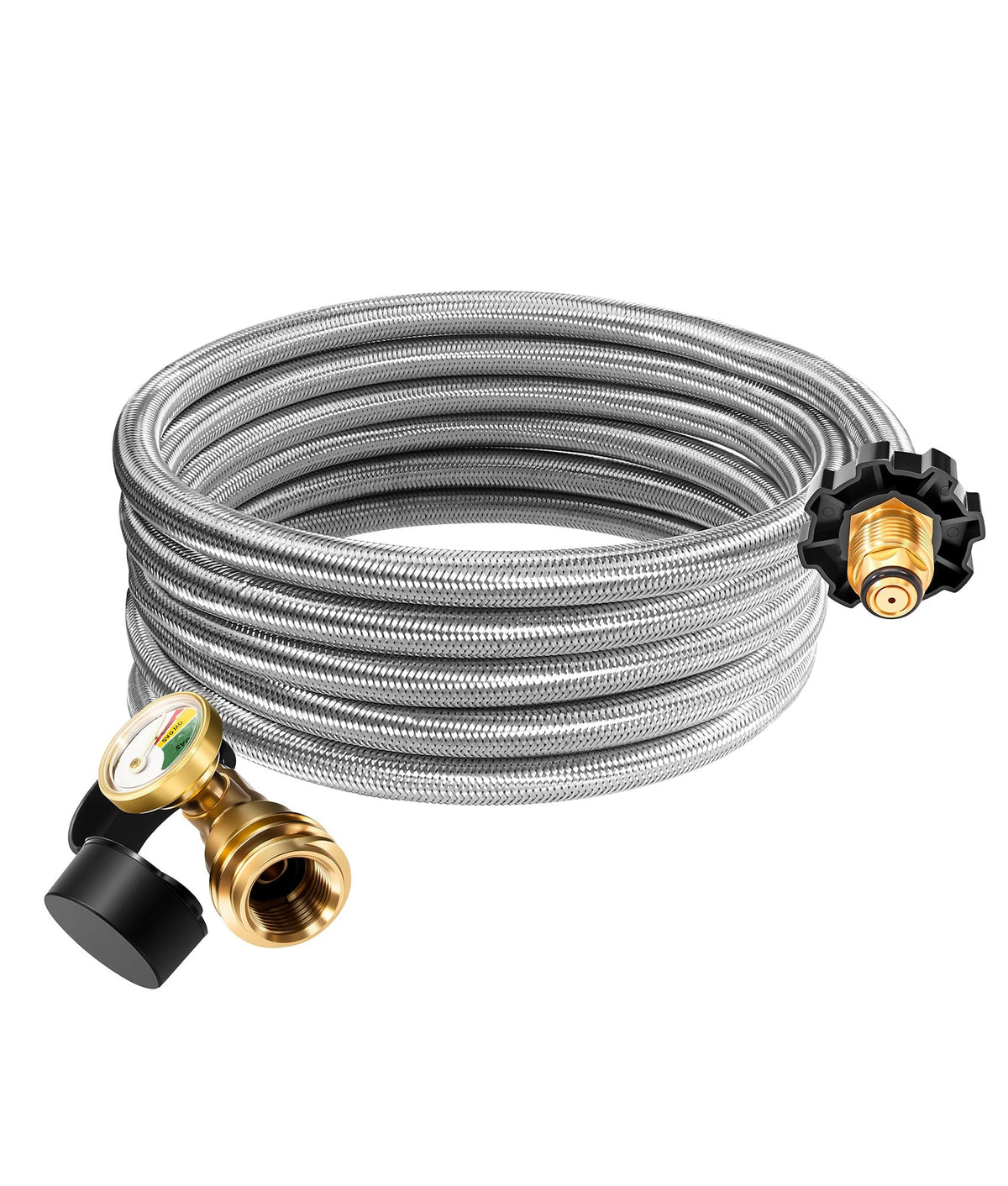 DPB 12ft propane hose with gauge display showing gas level at a glance