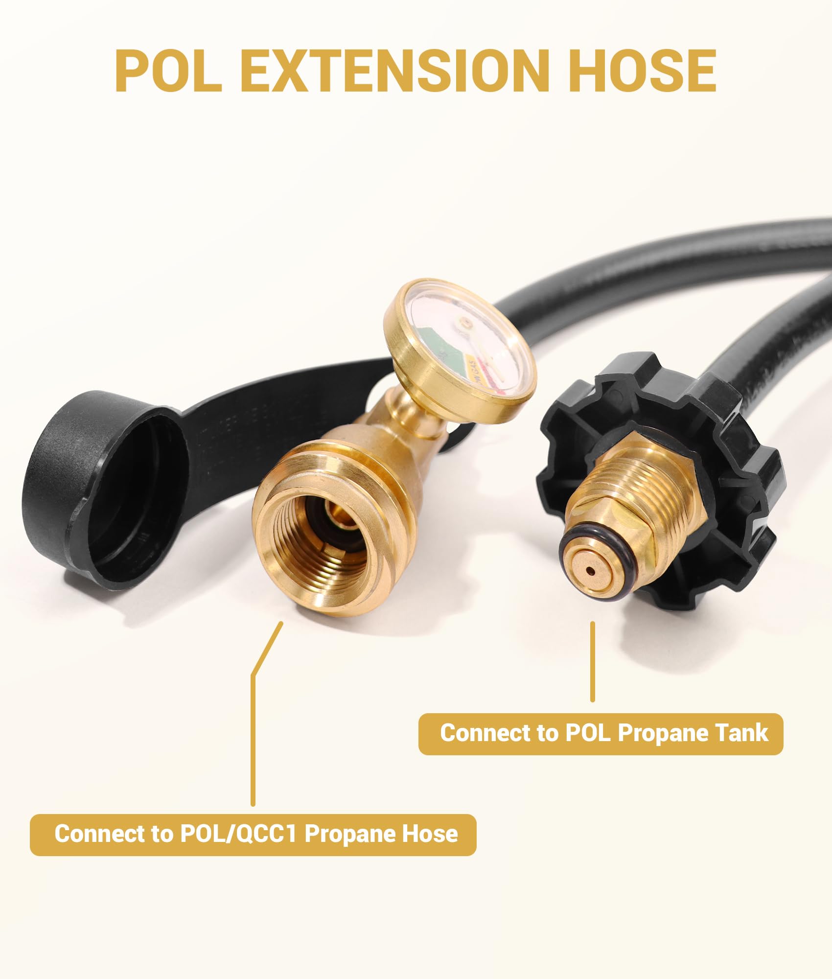 DPB brass connector on propane hose providing a secure fit