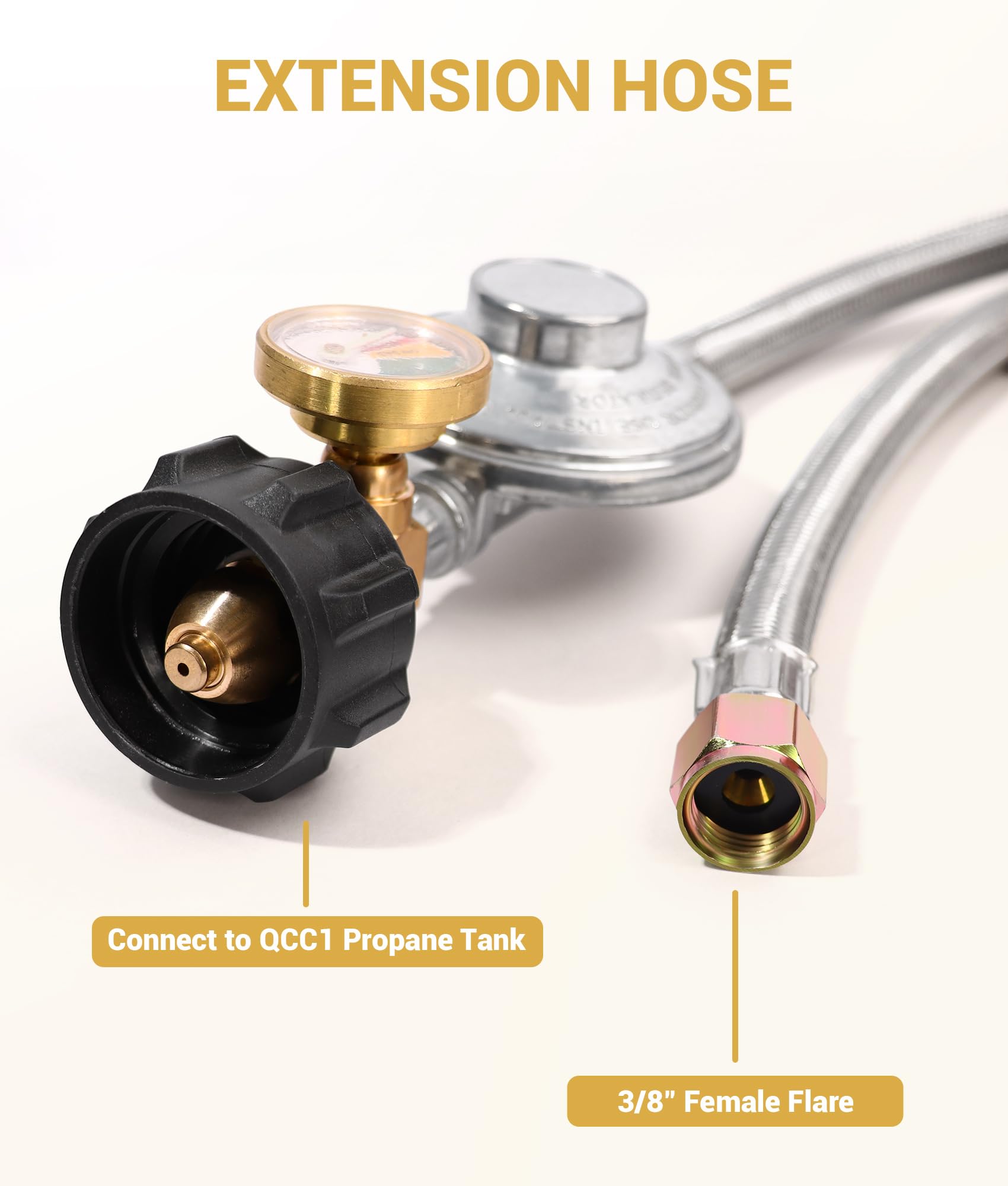DPB regulator gauge close-up highlights color-coded propane level indicator