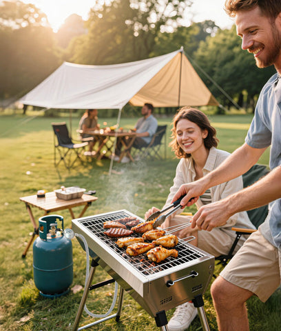 DPB use-case shot featuring grill, heater and fire pit setup