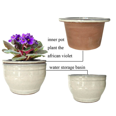 Dphagesy outer water-storage pot in white ceramic for violet care