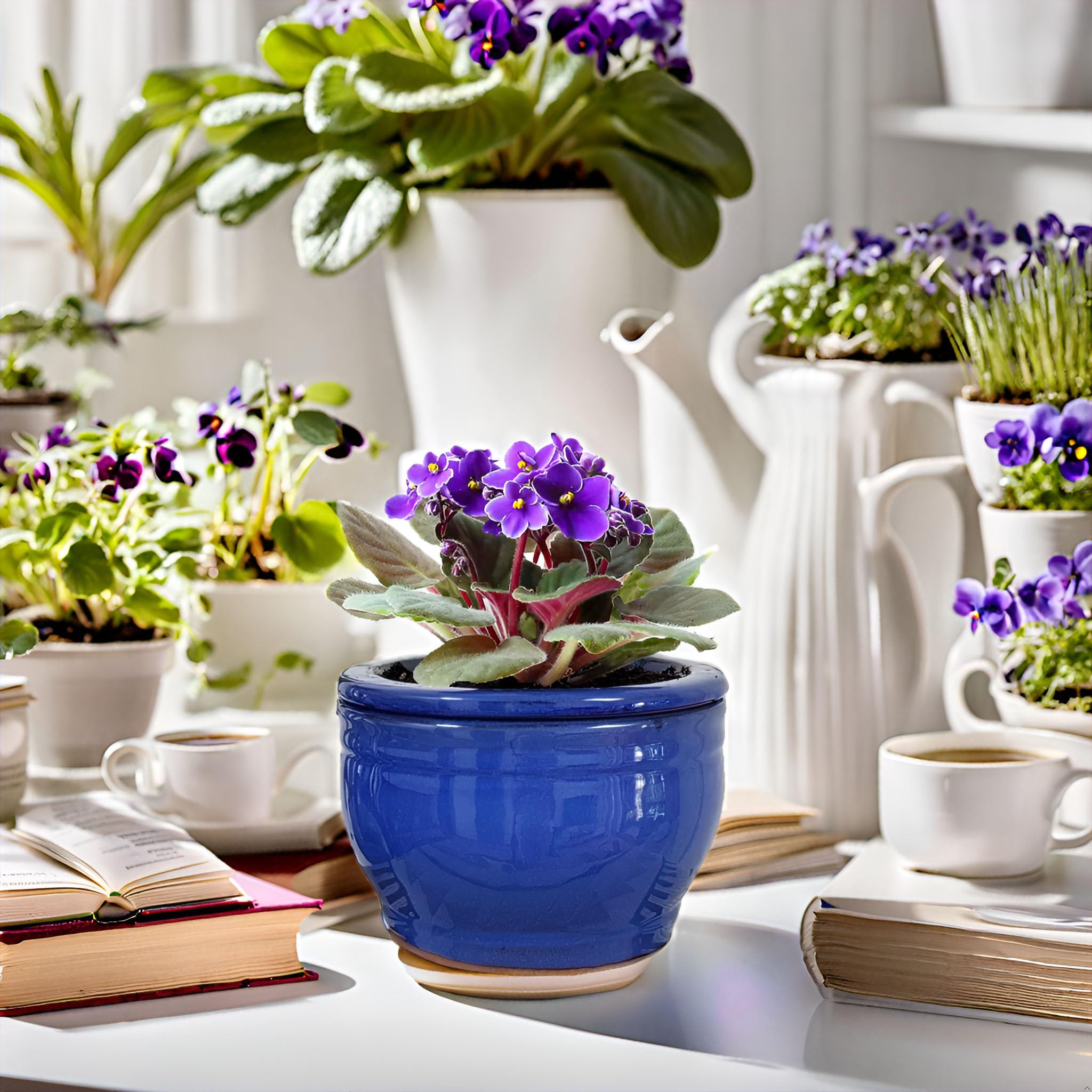 Dphagesy African Violet pot on desk shows compact display for small spaces.