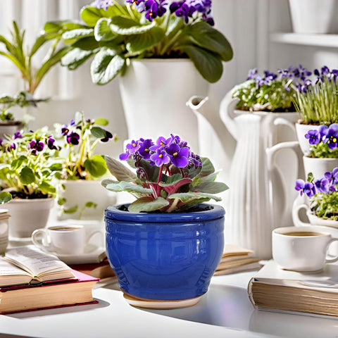 Dphagesy African Violet pot on desk shows compact display for small spaces.