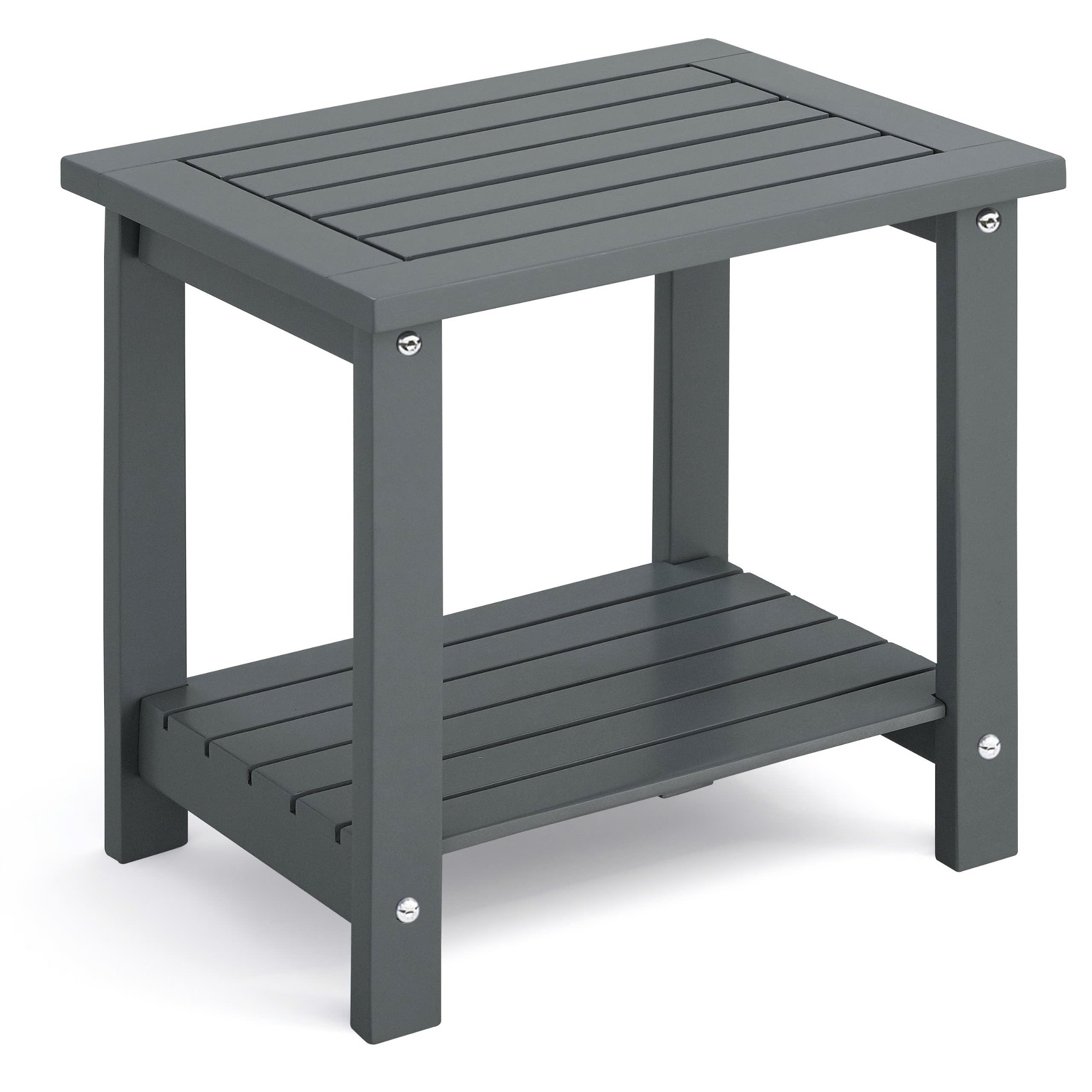 DPWOODON 2-tier Adirondack side table on patio, sturdy acacia for drinks.