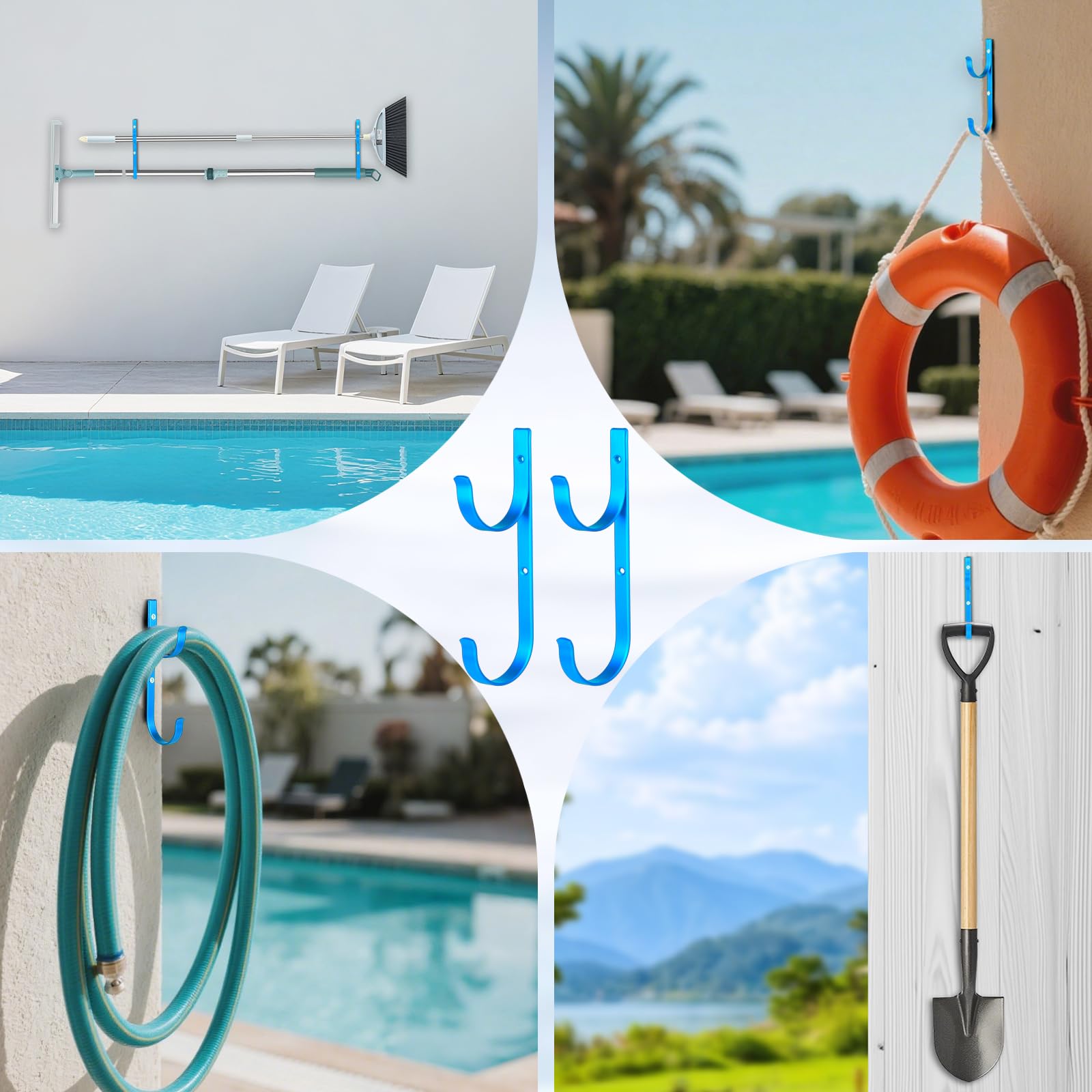 Dpyrrhic Pool Pole Hanger compatible with wooden fences and decks for versatile storage.