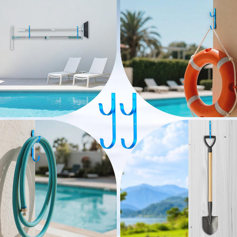 Dpyrrhic Pool Pole Hanger compatible with wooden fences and decks for versatile storage.