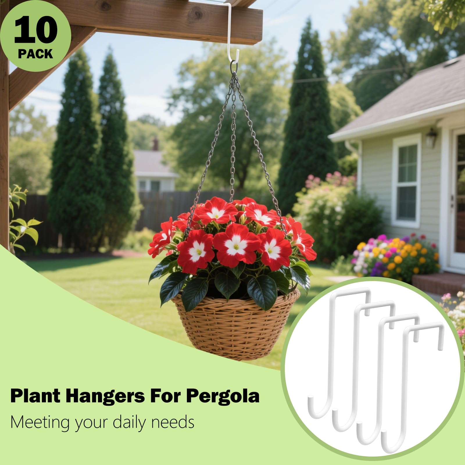 Dpyrrhic white hooks hold wind chimes and decor with minimal fence impact.