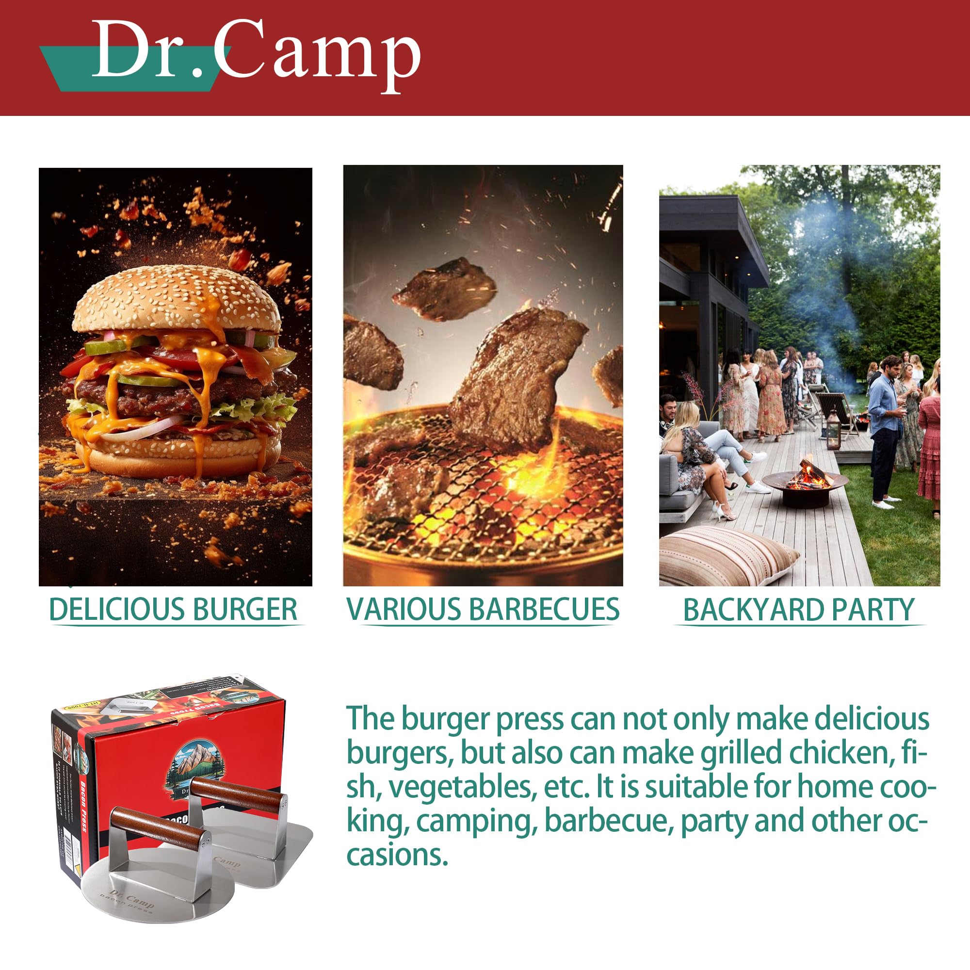 Dr.Camp press ready for camping or backyard barbecue sessions.