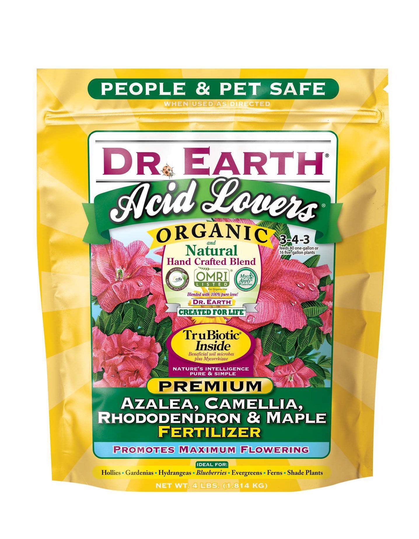 Dr. Earth Acid Lovers fertilizer for azaleas and camellias supports vibrant growth in acidic soils.