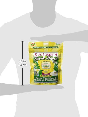 Garden application scene with Dr. Earth Exotic Blend enhancing tropical plant growth.