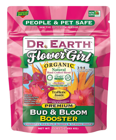 Dr. Earth Flower Girl Minis bottle fueling organic blooms for vibrant flowering plants