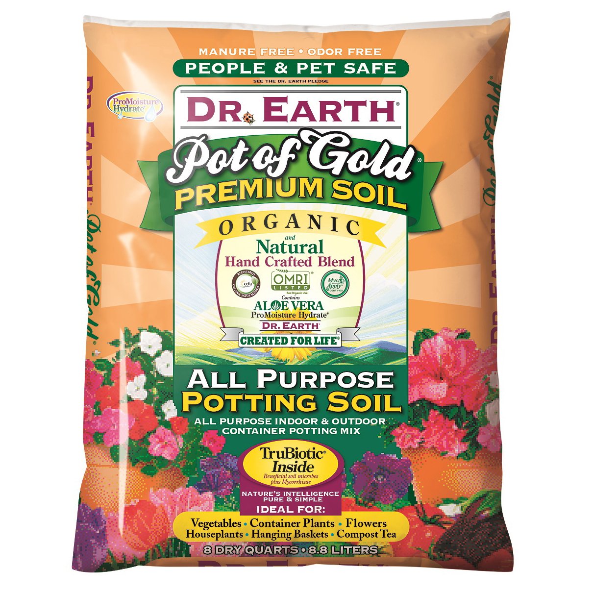 Dr. Earth Gold Premium Potting Soil 8 qt bag fuels versatile container gardening