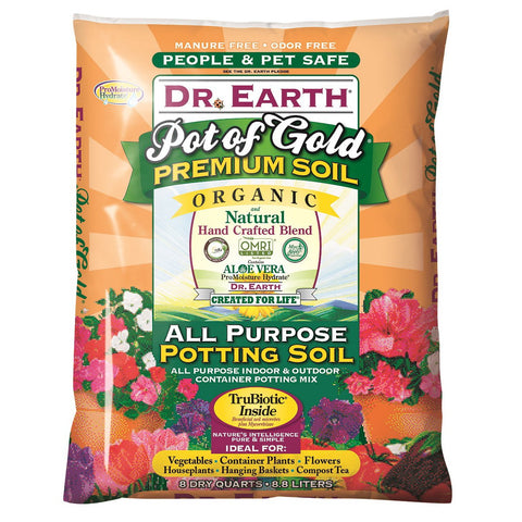 Dr. Earth Gold Premium Potting Soil 8 qt bag fuels versatile container gardening
