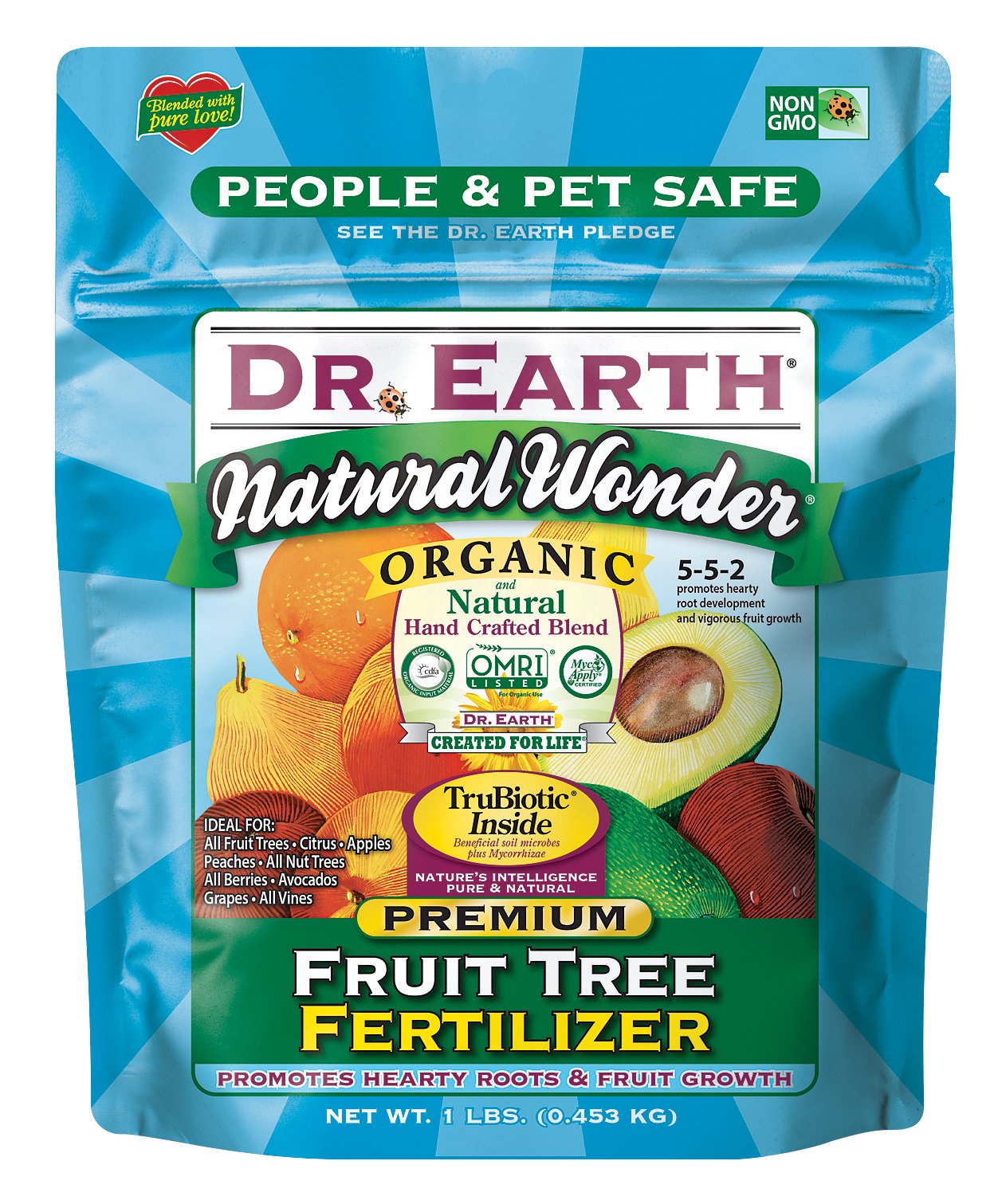 Dr. Earth Natural Wonder Fruit Tree Fertilizer 1lb bottle boosting fruit growth and root health