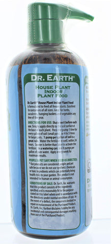 Dr. Earth Pump & Grow label detail with organic certifications visible