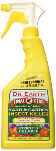 Dr. Earth 8003 ready-to-use yard insect killer bottle shows quick, long-lasting pest control for gardens