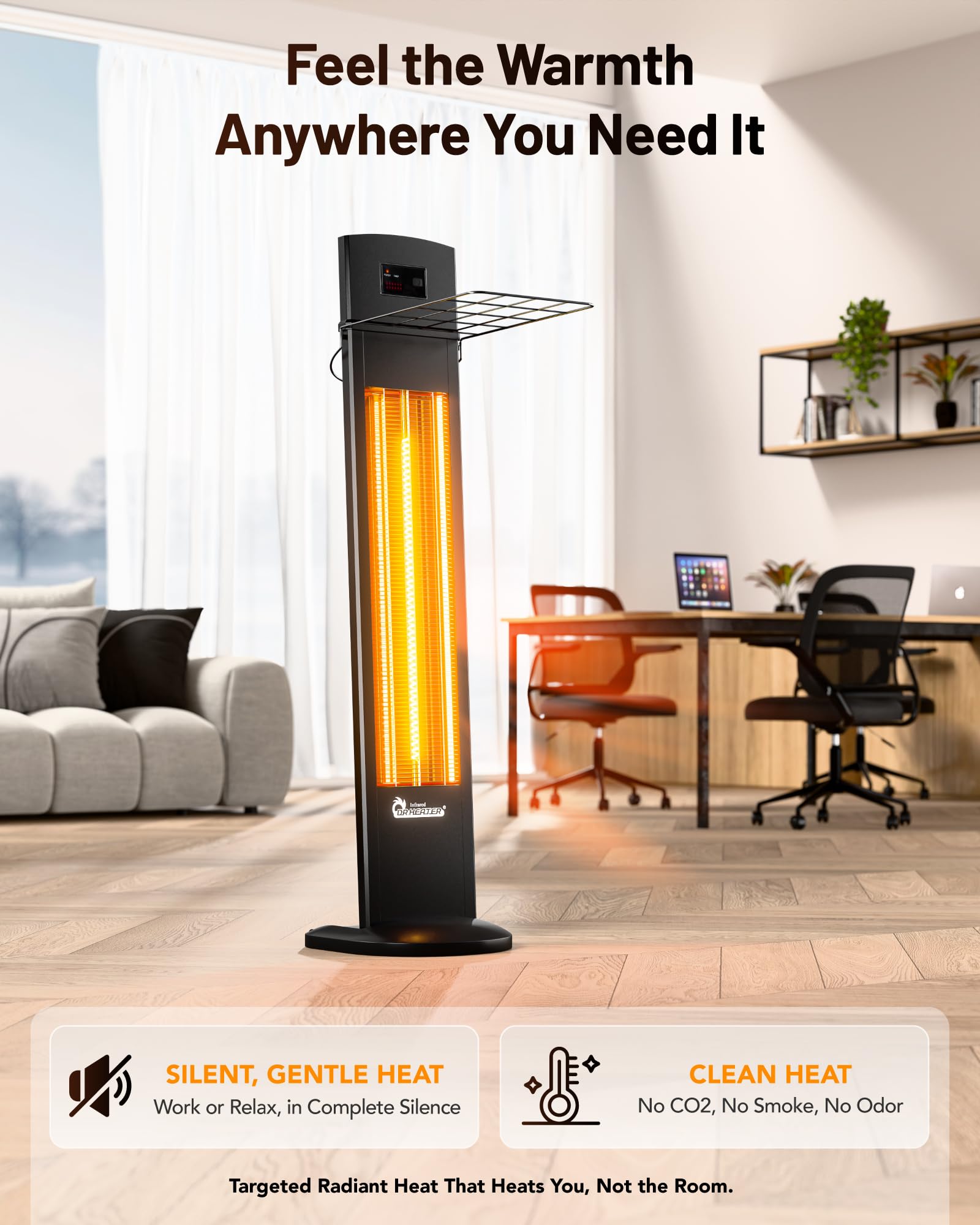 DR. INFRARED HEATER DR-298 side view showing durable, weather-ready aluminum housing.