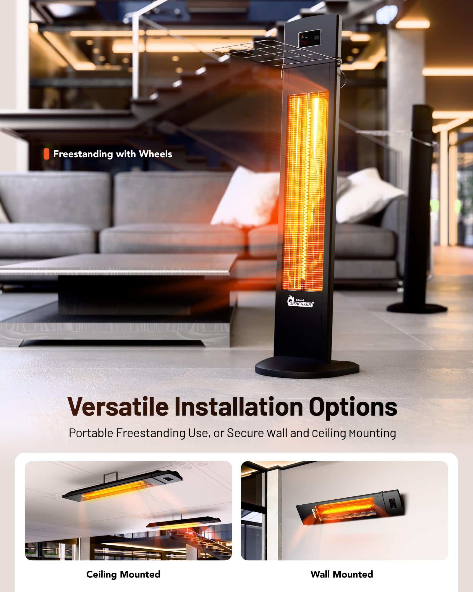 DR. INFRARED HEATER DR-298 wall mount demonstrates space-saving heat delivery.