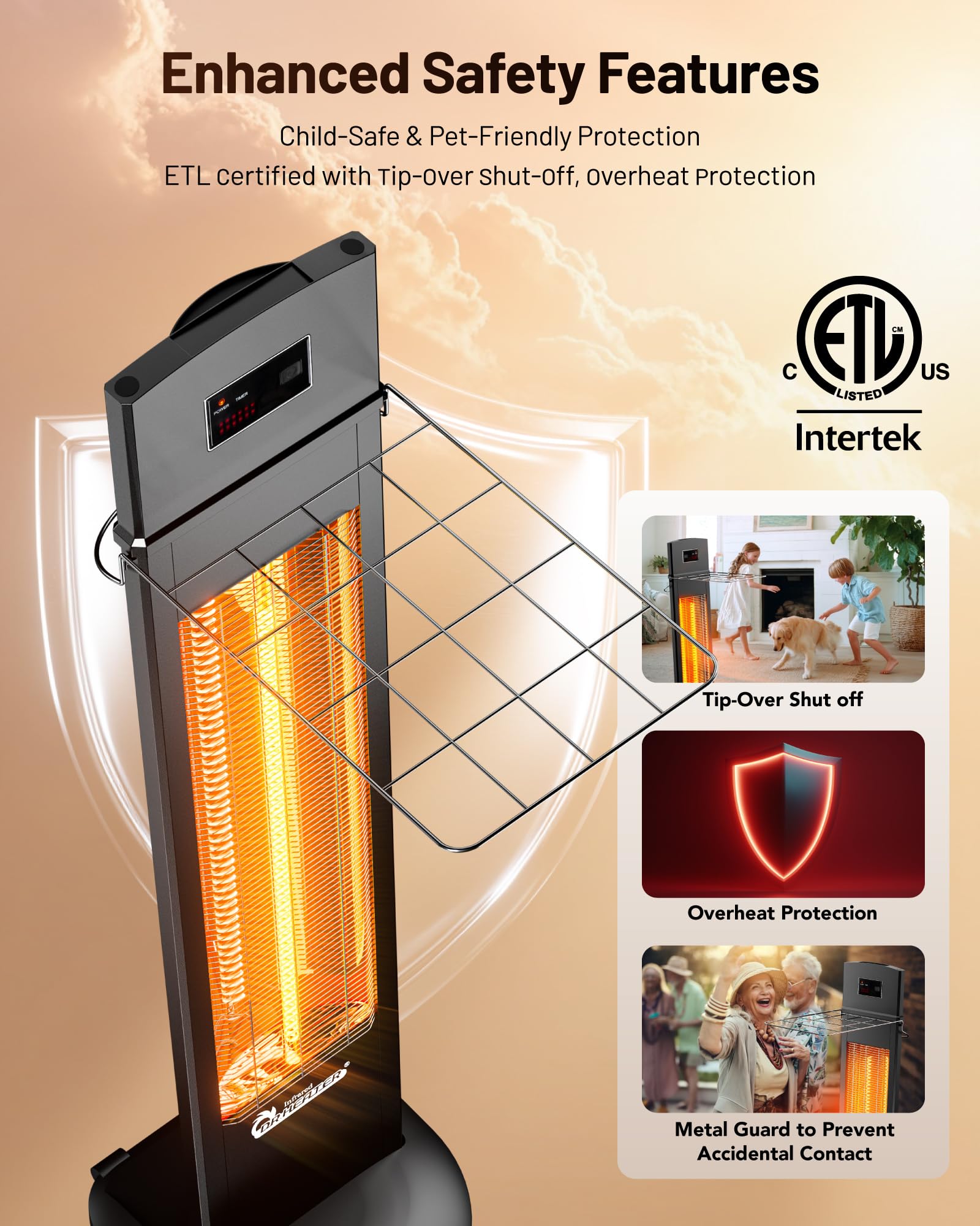 DR. INFRARED HEATER DR-298 wheeled base enables effortless room relocation.