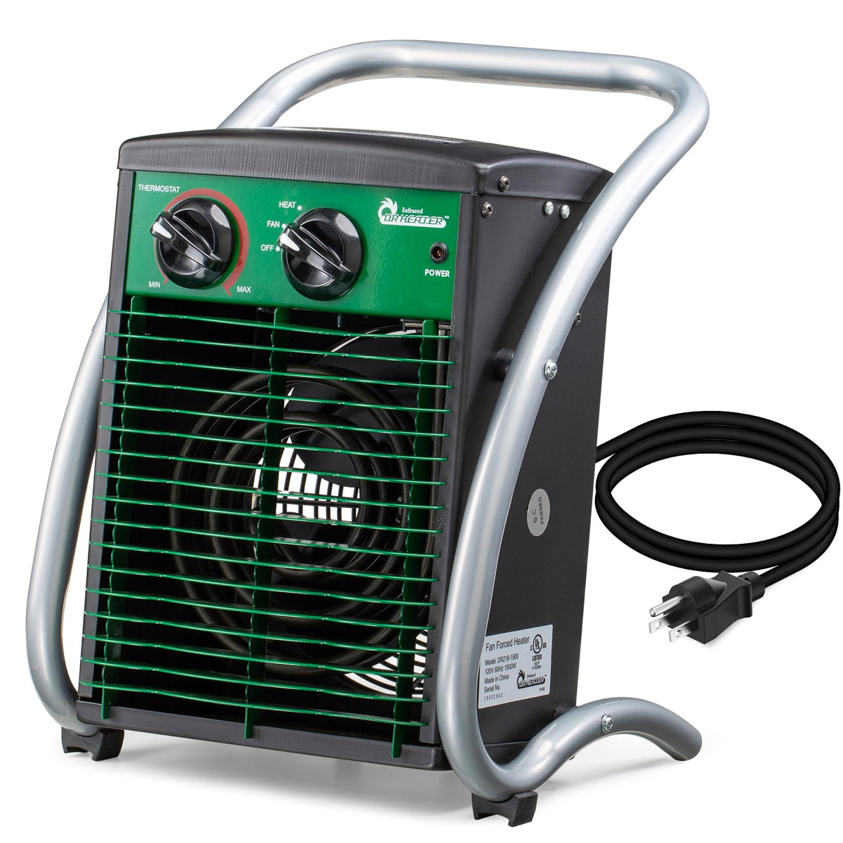 DR. INFRARED HEATER DR218 1500W greenhouse heater delivering reliable warmth for plants.