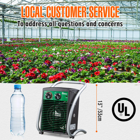150 sq ft heating coverage suitable for medium-sized greenhouse or workshop.