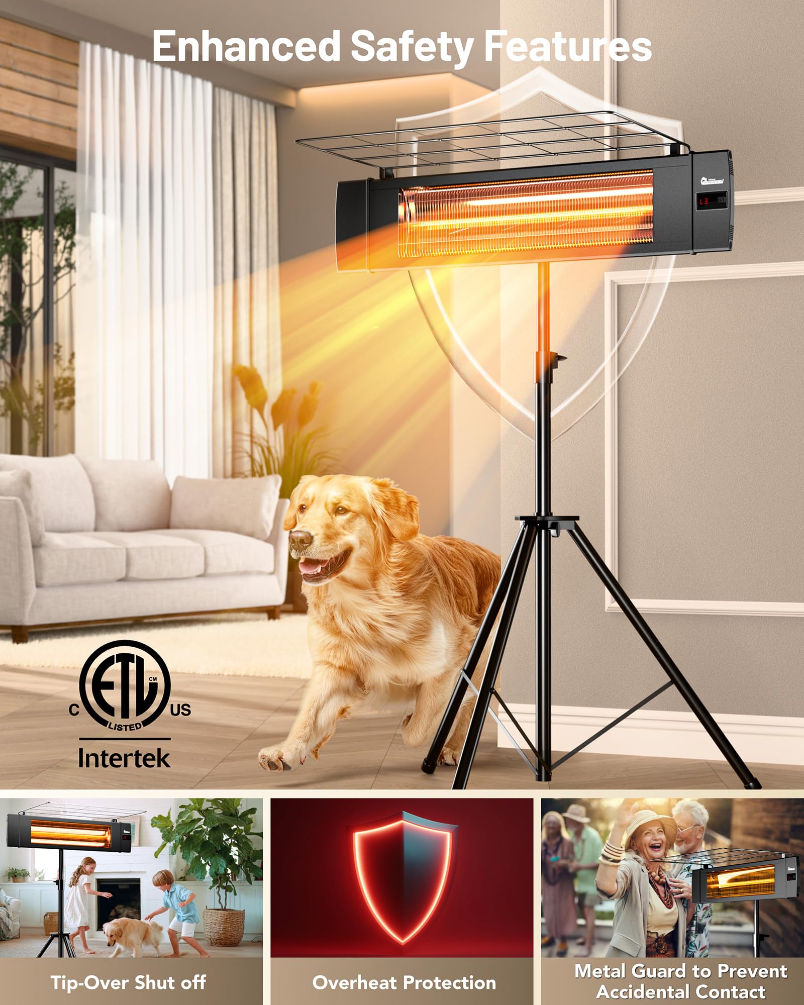 DR. INFRARED HEATER outdoor operation with GFCI-compatible power cord for safety
