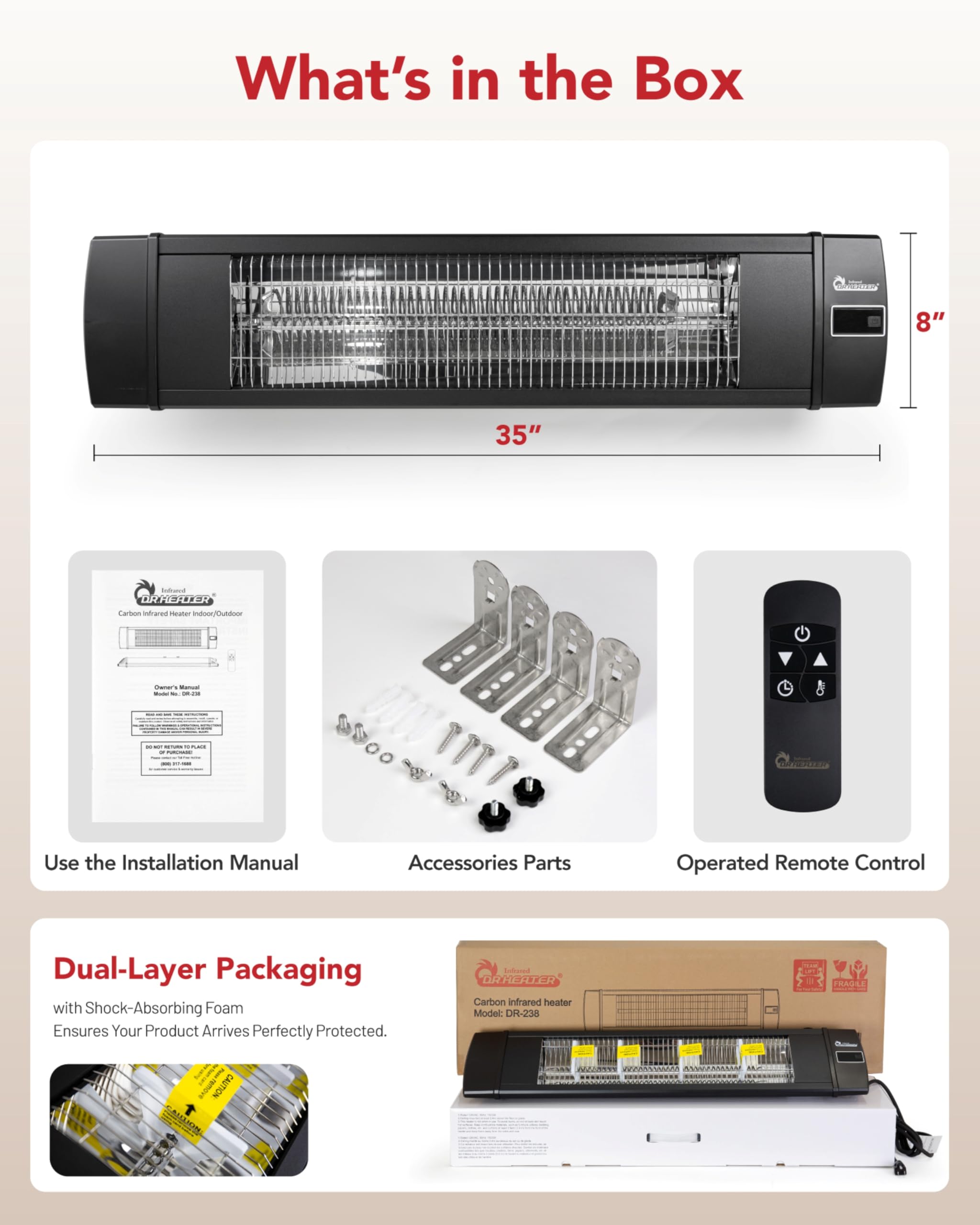 DR. INFRARED HEATER includes power cord and mounting hardware for setup
