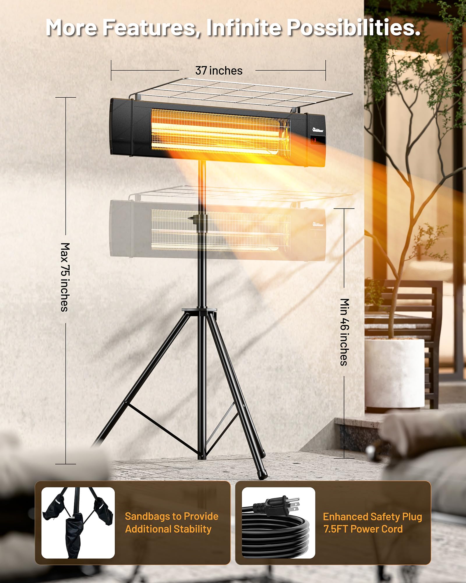 DR. INFRARED HEATER remote-controlled unit provides easy heat from across the patio