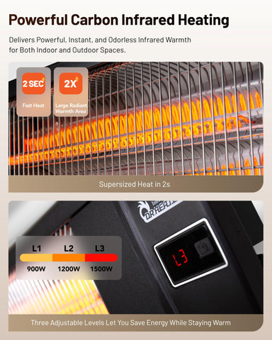 DR. INFRARED HEATER three heat settings for flexible warmth