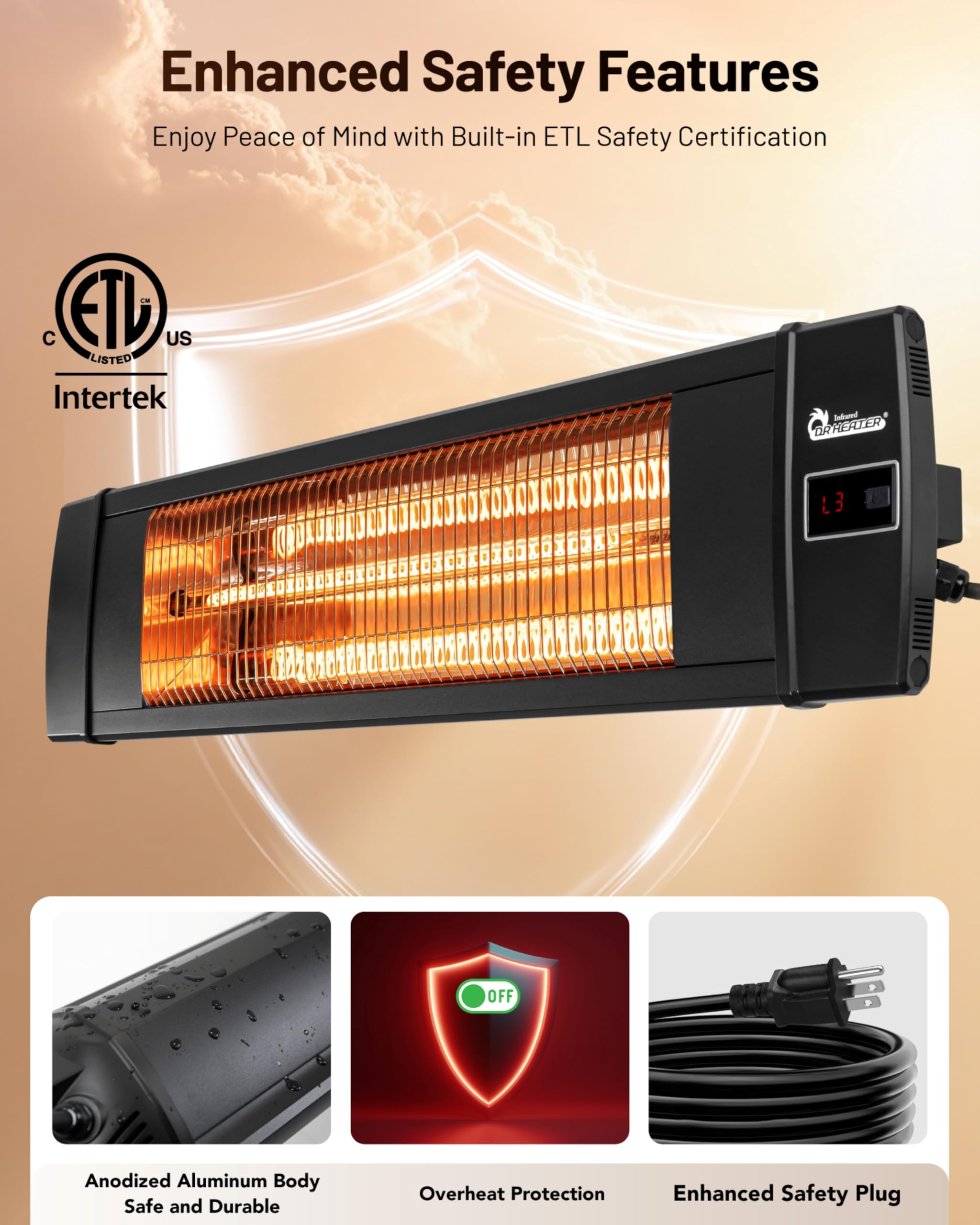 DR. INFRARED HEATER wall mounting bracket shown for easy installation