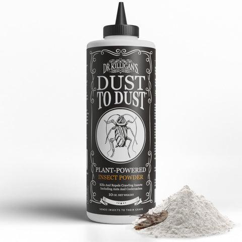Dr. Killigan's Dust to Dust Powder bottle for indoor and outdoor pest control.