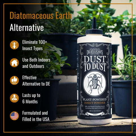 Dr. Killigan's Dust to Dust Powder applied to cracks and edges to deter pests.