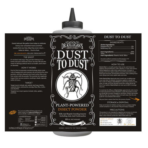 Dr. Killigan's Dust to Dust Powder packaging designed for household use.