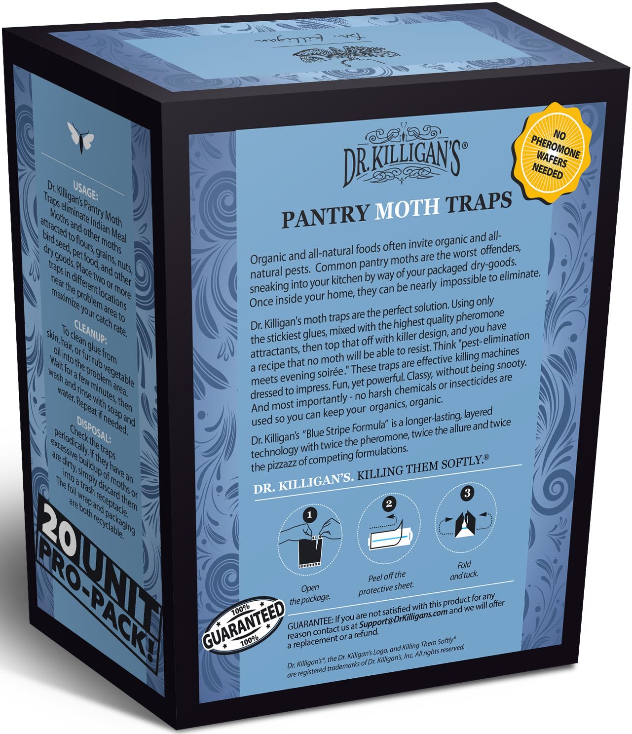 Trays of Dr. Killigan's pantry moth traps in use on shelf