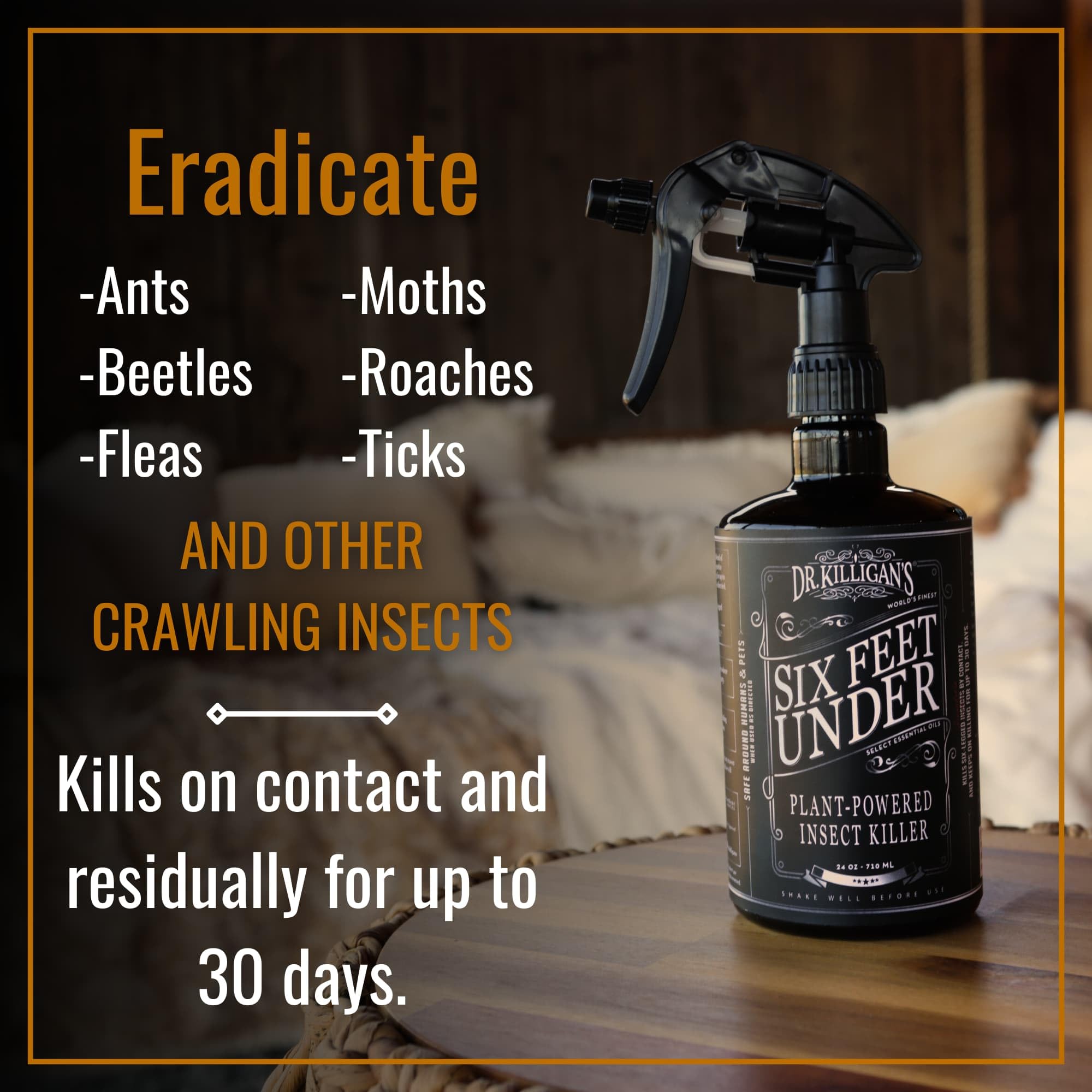 Dr. Killigan's Six Feet Under spray at entry points around doors and windows.