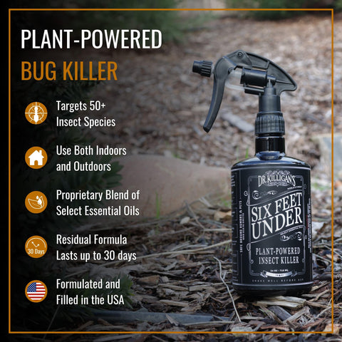 Dr. Killigan's Six Feet Under kitchen spray area highlights safe, plant-based pest control.