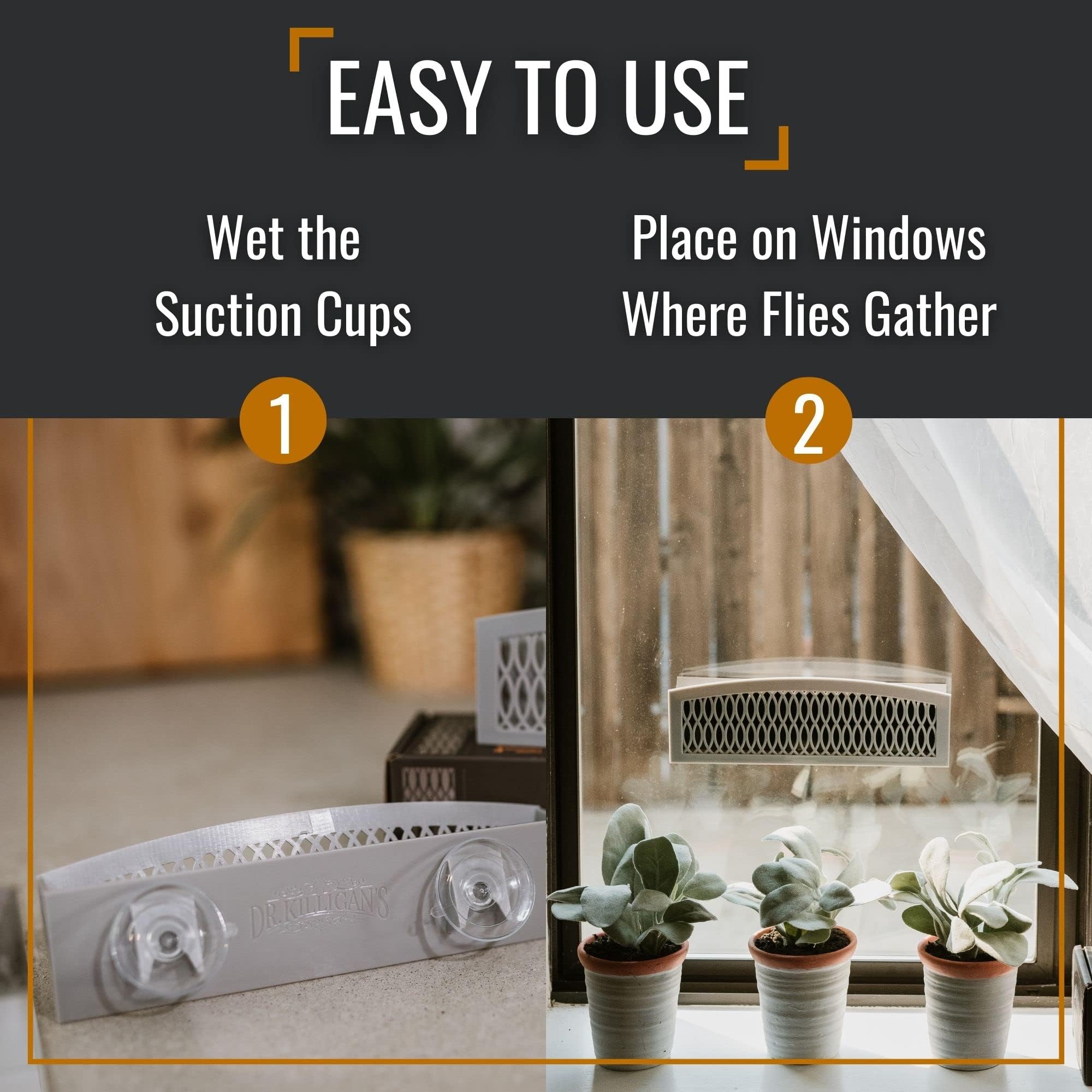 Suction cups secure The Fly Inn to glass without bulky hardware.
