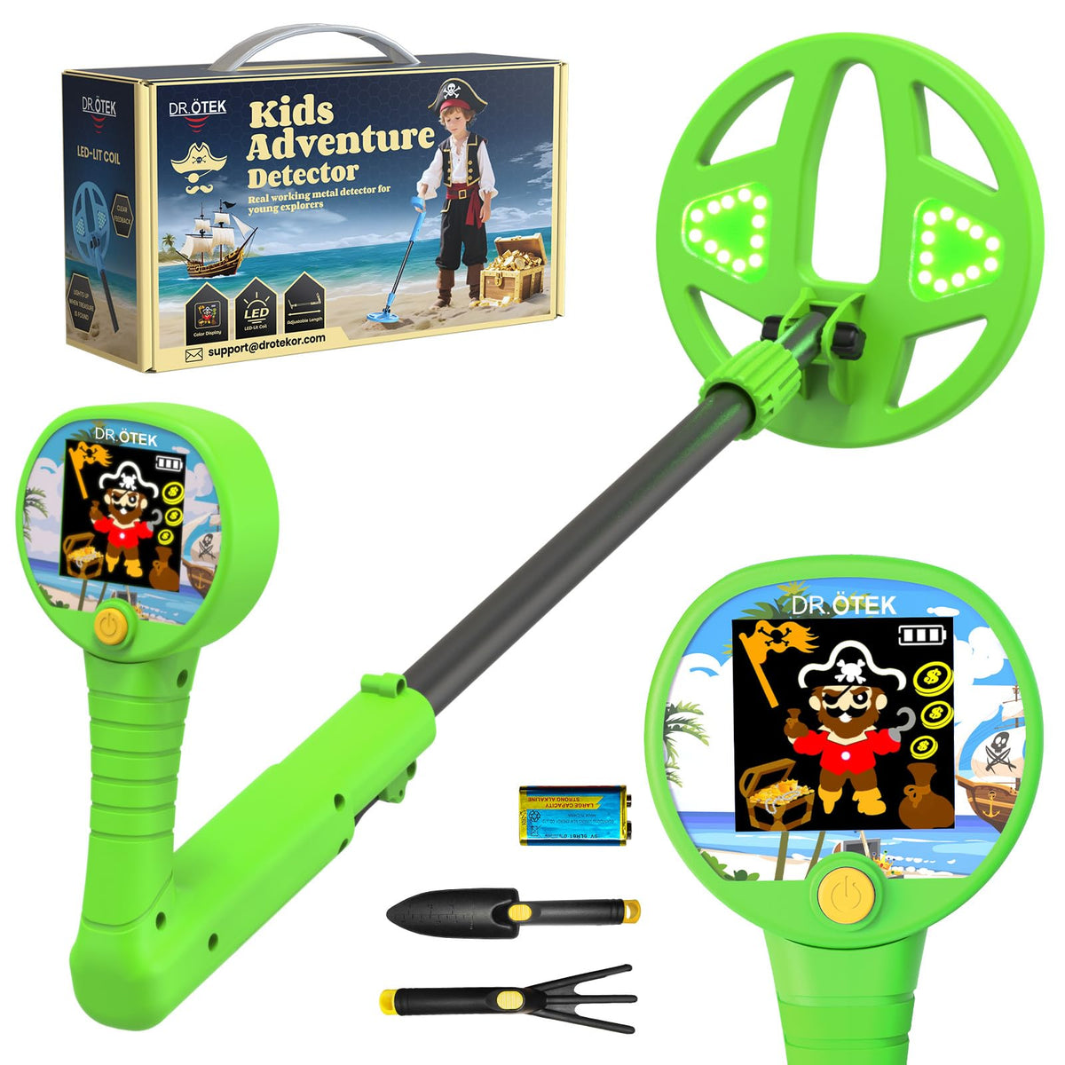 DR.ÖTEK Kids Metal Detector with 2.4-inch display for engaging treasure hunts.