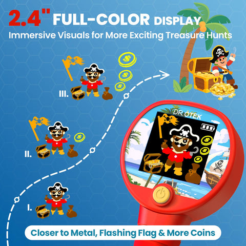 DR.ÖTEK Kids Metal Detector with LED 6.7-inch coil for bright low-light searches.