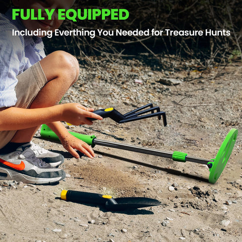 DR.ÖTEK Kids Metal Detector enables tool-free setup for quick outdoor use.