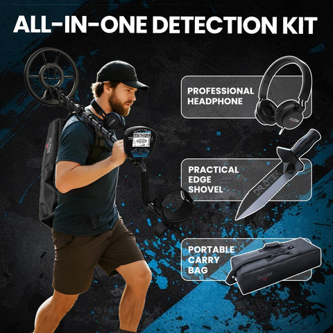 DR.ÖTEK all-in-one kit includes bag, shovel, headphones, and battery.