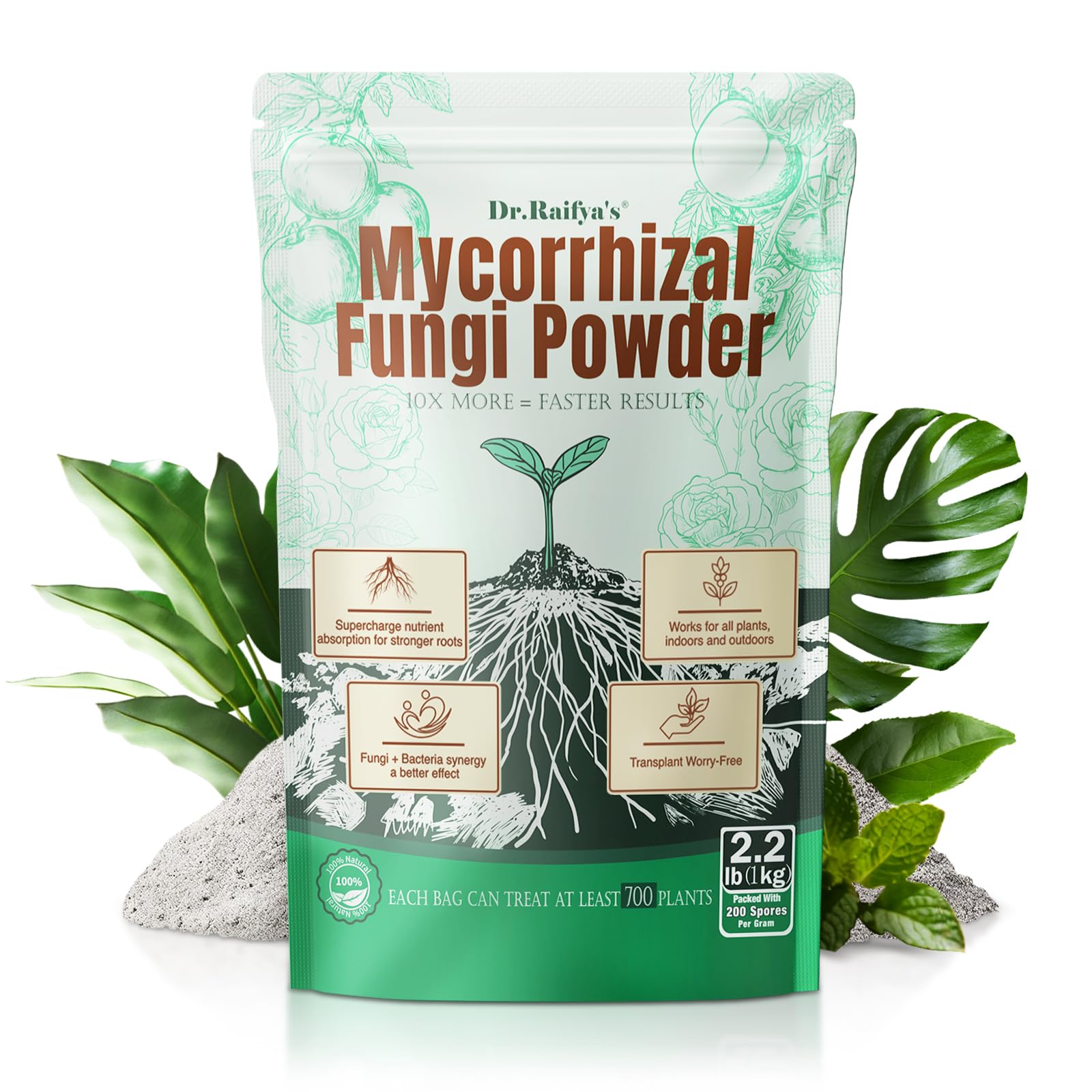 Dr. Raifya's inoculant bottle with 10X concentrate supports stronger roots.