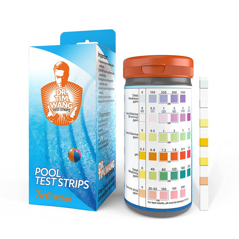 Dr.Tim.Wang 7in1 pool test strips display color chart for quick readings